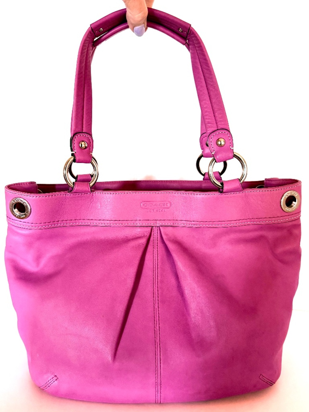 COACH Leather Kyra Tote Handbag Berry Pink F13556
